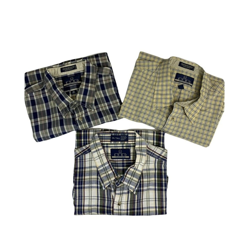 Lot of 3 ENRO TRADITIONS 3X Tall Men's Button-Down Shirts Plaid Short Sleeve